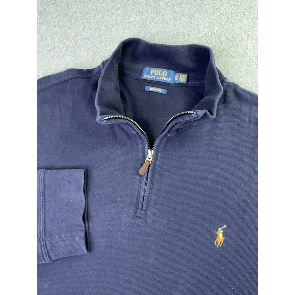 Polo Ralph Lauren Estate Rib 1/4 Zip Long Sleeve Sweater Men 2XL Navy Flesh Pony